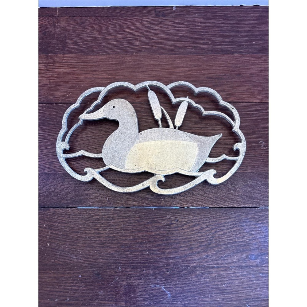 Vintage Duck in Pond‎ SILVER PLATE TARNISH RESISTANT Large Trivet  Japan 10 INCH